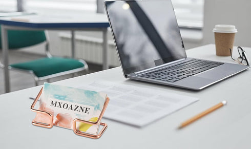 Business Card Holder for Desk, Modern Business Card Organizer, 2 Pack Rose Gold Display for Women