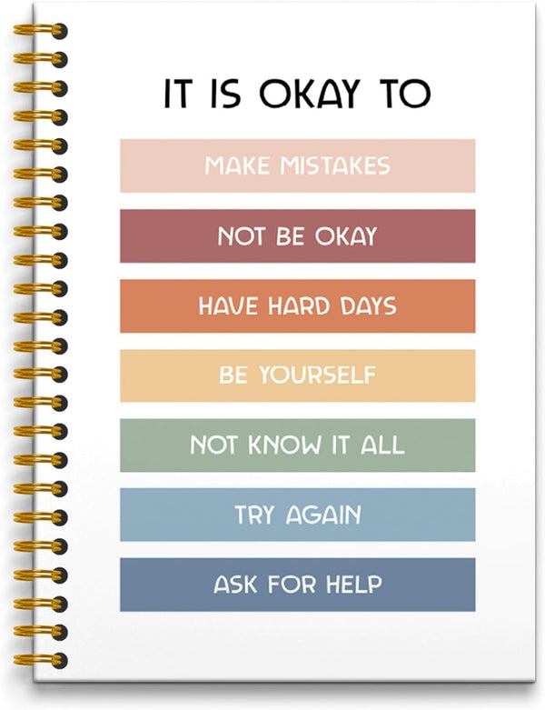 Boho Mental Health Notebooks - College Ruled, 5.5×8.3, Rainbow Inspirational Spiral Notebooks for Work