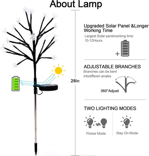 Solar Flowers Lights Garden Decor, 2Pack 40LED Waterproof Fairy Lights for Outdoor Yard and Lawn Decorations