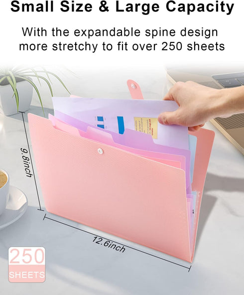 Expanding File Folder - 5 Pocket Cute Folders with Labels - Letter Size Accordion File Organizer for Documents
