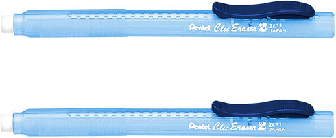 Pentel Clic Stick Eraser Rubber Holder, Blue Barrel + 2 Clic White Eraser Refills