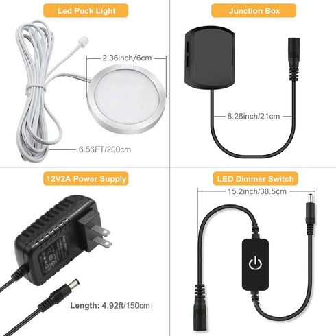 YGS-Tech LED Under Cabinet Lighting Kit, 1020 Lumens Puck Light, 5000K Daylight White, 3-Pack