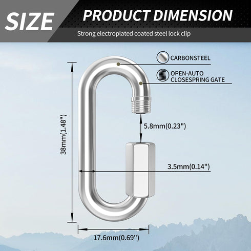 15 Pack Heavy-Duty Chain Hooks Quick Links - 304 Stainless Steel 1/8" Locking Carabiner for Towing