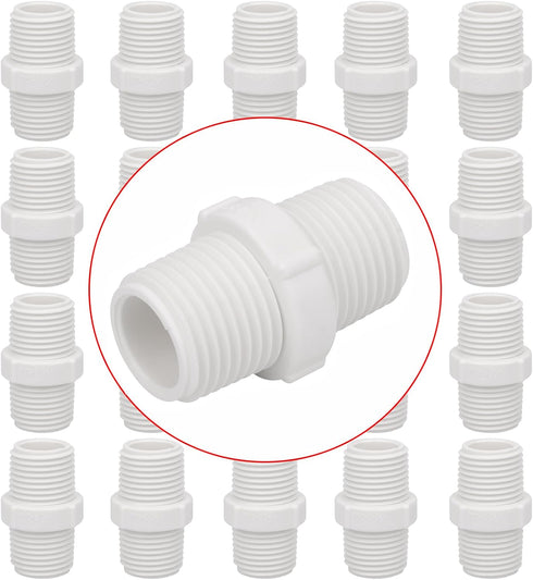 20Pack 1/2 Inch PVC Nipple Male Thread Coupling Adapter (Male x Male) for Thread Plumbing Pipe, Schedule 40