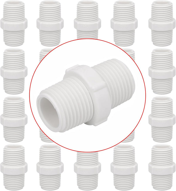 20Pack 1/2 Inch PVC Nipple Male Thread Coupling Adapter (Male x Male) for Thread Plumbing Pipe, Schedule 40