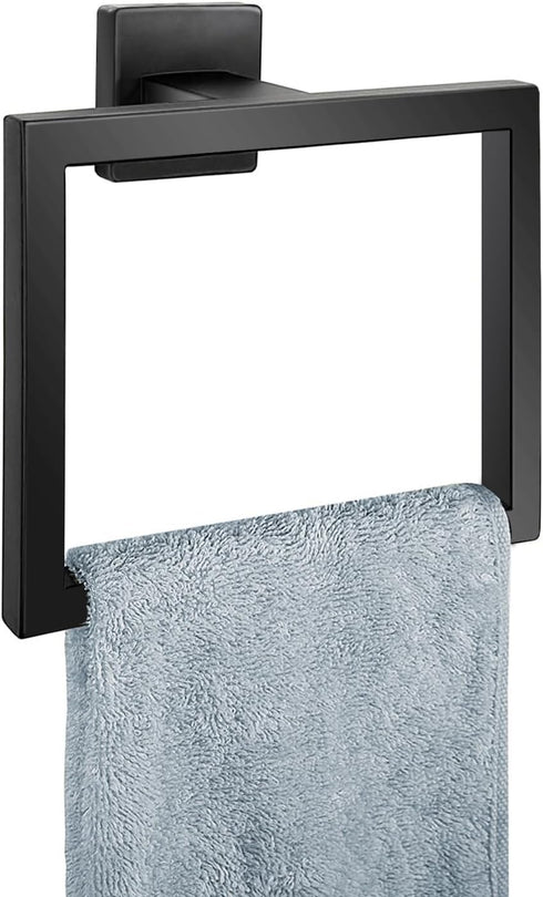 Matte Black Square Hand Towel Holder, Bathroom Towel Ring, SUS 304 Stainless Steel Wall-Mounted Accessories