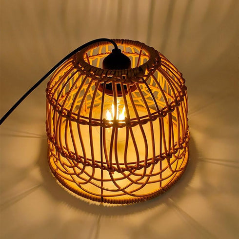 Bulb 4*AA Outdoor Pendant Light Chandelier for Gazebo Battery Operated Boho Hanging Lamp Handmade Rattan Decorative