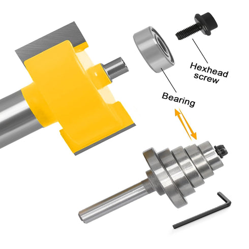 Set 6 1",Slot 3/4", 11/16", 5/8", 9/16", 1/2",3/8" Rabbet Router Bits with Interchangeable Bearings,Cutting Height