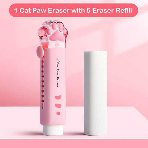 Doraking Cute Pink Kawaii Cat Paw Erasers, Retractable Rubber Push-Pull Erasers for Kids