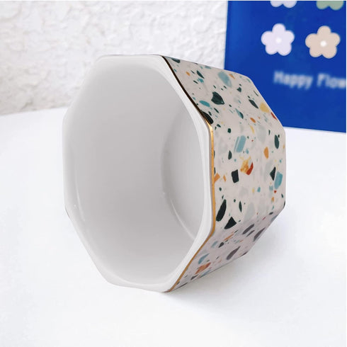 Paper Clip Holder Ceramic, Geometric Paperclips Holders Dispenser, Cute Terrazzo Marble Organizer for Desk