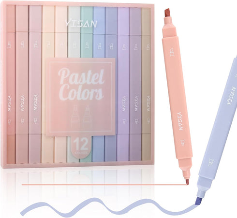 YISAN Aesthetic Pastel Highlighter Pens, 12 Colors Double Tip Bible Highlighters and Pens No Bleed 70924