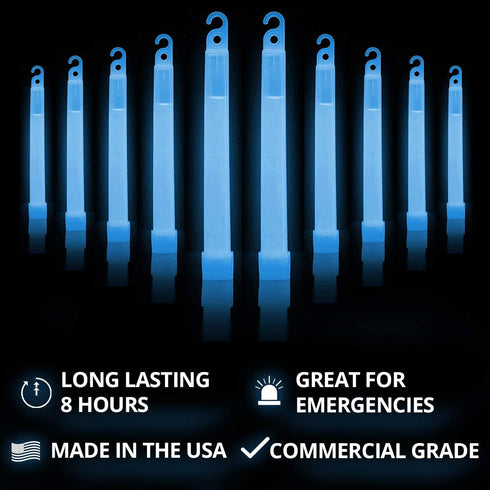 Cyalume Glow Sticks Military Grade Lightstick, Premium Blue, 6” SnapLight, 8 Hour Duration, Bulk Pack of 10