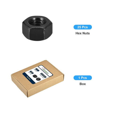 METALLIXITY Hex Nuts (5/8"-18) 25Pcs, Carbon Steel Black Oxide Hexagon Nut for DIY Home Repair