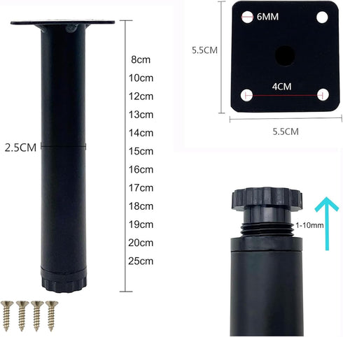 HJYCLFAZU Pack 4 10 cm) SpeeSy of Furniture feet, Adjustable Table Legs, Metal Cabinet Base feet for TV Cabinet, Bed