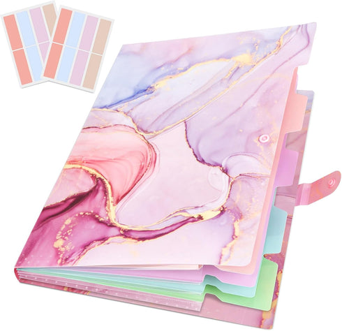 Expanding File Folder, Aesthetic Accordion Organizer with Labels, 5 Pocket Document Folders for School Office Home