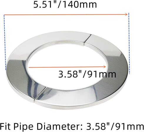 Wall Split Flange, Stainless Steel Round Escutcheon Plate for 3.58"/91mm Diameter Pipe, Pack of 2