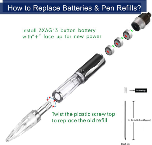 Penyeah Light Up Ballpoint Pens, Black Ink (0.7mm) for Dark Writing, Pack of 4 in White/Red/Green/Blue for Events
