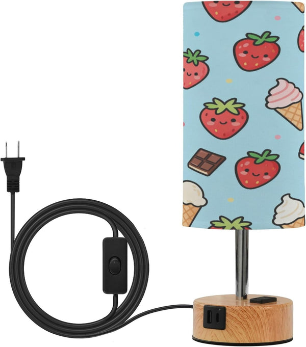 MOOCG Strawberry Ice Cream Touch Control Table Lamp with Fabric Shade, 3 Color
