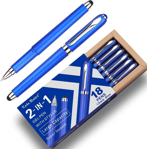 Gel Ink Rollerball Stylus Pen, 18 Pack, 1.0mm Bold Point, 2 in 1 Capacitive Stylus, Smooth Writing for Office