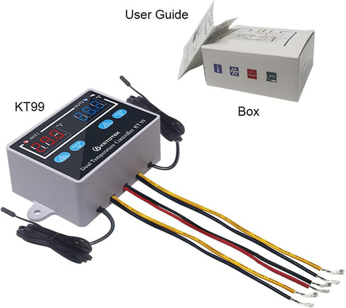Digital Dual Temperature Controller 120V, Fahrenheit Thermostat 10A with 2 Waterproof Probes, Heating Cooling Switch