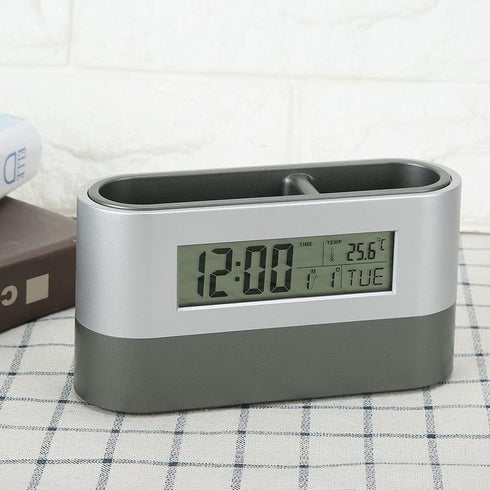 Electronic Pencil Cup, Backlight Calendar Snooze Pen Holder with Digital Screen Alarm for Home Office