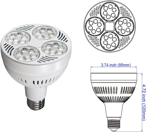 LED PAR30 Spotlight, 35W, 2900 Lumen, 10000K Cool White for Jewelry and Commercial Lighting