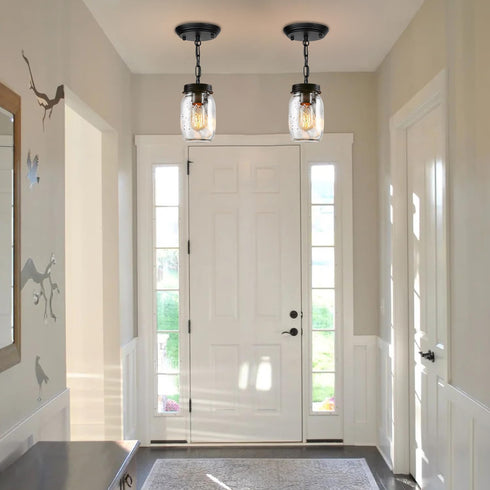 1-Light Glass Mason Jar Light Fixtures, Kitchen Island Pendant Lighting Farmhouse Light Fixture Close to Ceiling Light