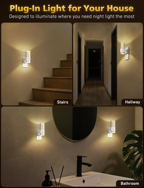 HOTEKME Dimmable 2 Pack 3000K Night Lights Plug into Wall, LED Night Light with Dusk to Dawn Sensor, Plug in Night