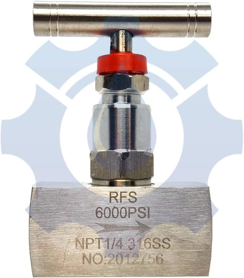 RFS Stainless Steel 316 Straight Needle Valve, 3/4" NPT Female Connection, 6000 PSI, 2 Port Heavy Duty Valve