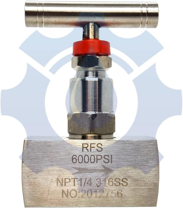 RFS Stainless Steel 316 Straight Needle Valve, 3/4" NPT Female Connection, 6000 PSI, 2 Port Heavy Duty Valve