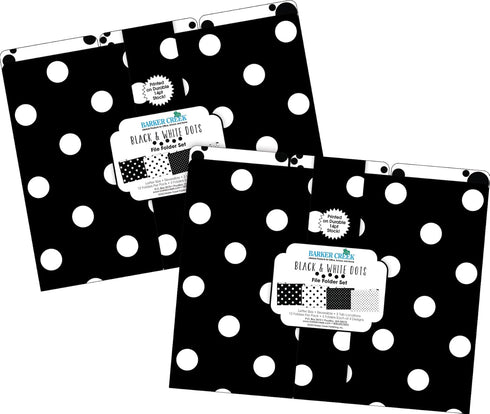 Barker Creek Black & White Dot File Folders - 14pt Stock, Set of 24, Multi-Design Set, Letter Size, 24/Set