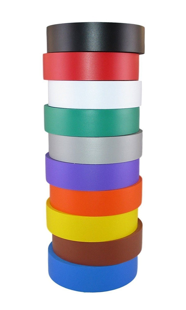 Electrical Tape (10PK) Assorted Matte Rainbow Colors - Waterproof, Flame-Retardant, UL Listed, 60’ x 3/4"