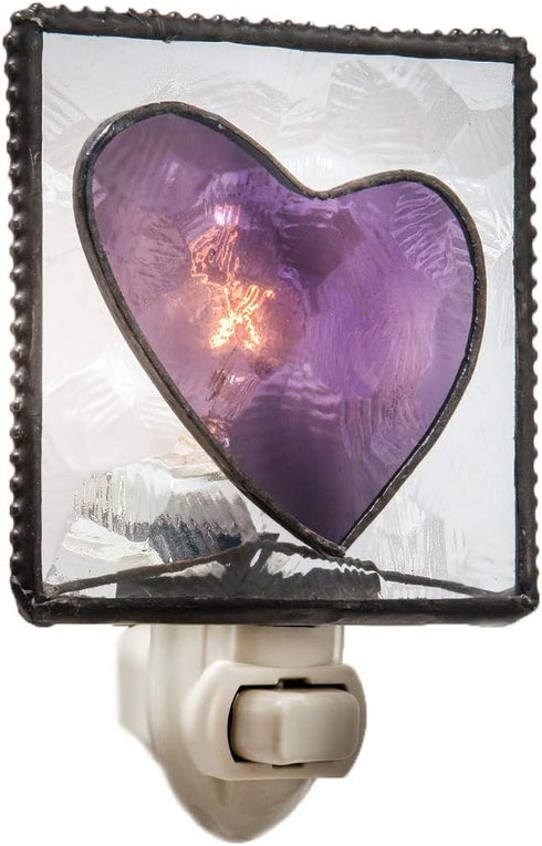 128 J Devlin Glass Art Vintage Heart Purple Stained Glass Night Light, Plug in nightlight for Baby Girl's