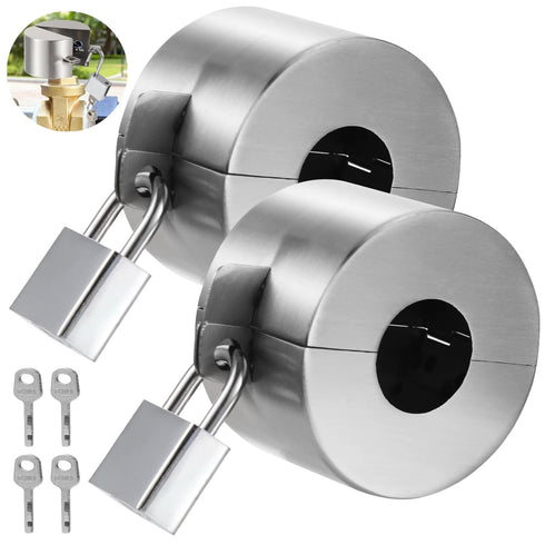 2 4 3 2 Pcs Outdoor Faucet Lock with Padlocks and Key, Water Spigot Lock, Stainless Steel, Anti-Theft Hose Bib Lock