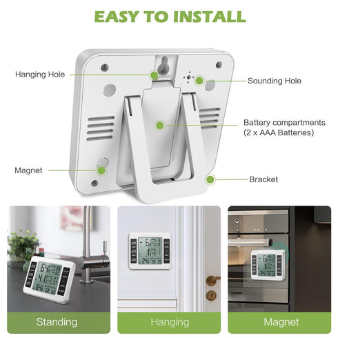 iBetterLife Digital Refrigerator Thermometer - Wireless Indoor Outdoor Temperature Monitor with 2 Sensors, Big LCD
