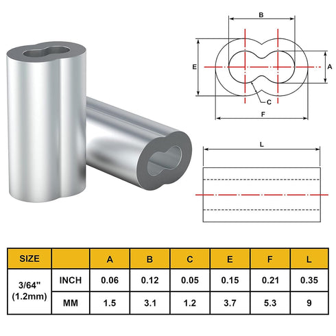 Sanuke 200PCS 3/64" Aluminum Crimping Loop Sleeve for 3/64" Diameter Wire Rope and Cable…