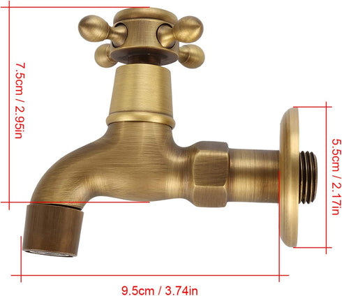 Wall Mounted Faucet, Vintage Solid Brass Single Cold Antique Lever Handle Water Tap for Kitchen Sink Laundry Utility