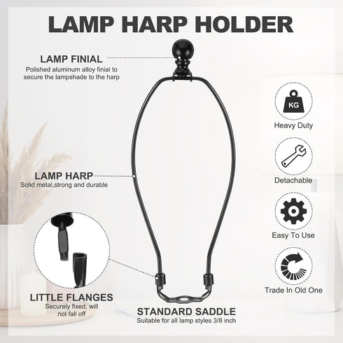 11" 2 Set PATIKIL Lamp Harp Kit with Finial, Detachable Shade Bracket Holder, DIY Lighting Accessories for Table Floor