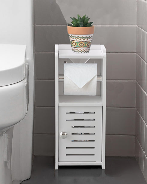 AOJEZOR Toilet Paper Holder Stand: Free Standing PVC Bathroom Cabinet - Small