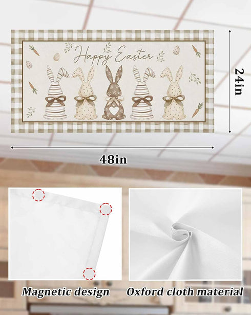 Velvessentia 3 Pack, 4x2 Fluorescent Light Covers for Ceiling Lights Happy Easter Magnetic Classroom Light Covers Feet