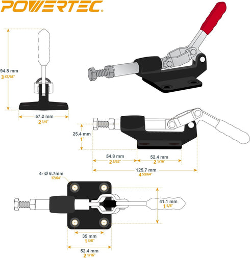 POWERTEC 1PK Toggle Clamp, 500lbs Capacity, 305CM Quick Release Push Pull Clamp for Woodworking