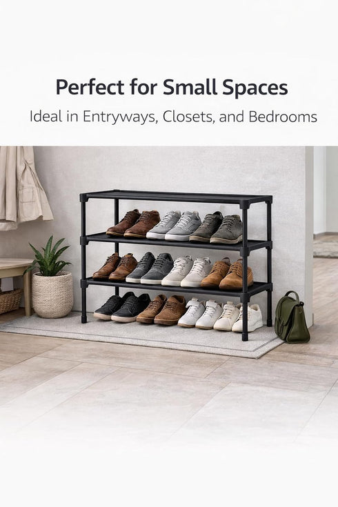 Generic 3-Tier Closet, Stackable Shoe Rack Organizer with Handle & Cleaning Brush, Adjustable Metal Shoe Shelf