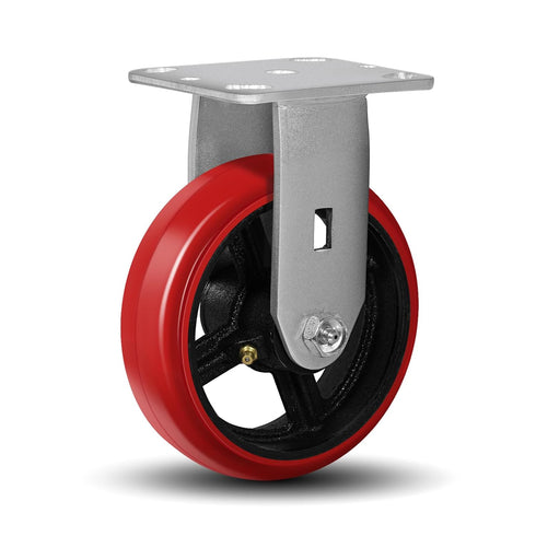 6"X2" Heavy Duty Industrial Casters, Crowned Polyurethane Tread Cast Iron Center Wheels, 1200 lbs Load Capacity, Rigid