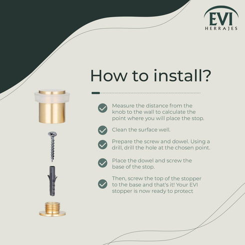 Pack of 2 EVI Door Stoppers - Brass Door Stopper with Screw Fastening and White Rubber Protector (0.79 x 0.99 Inch)