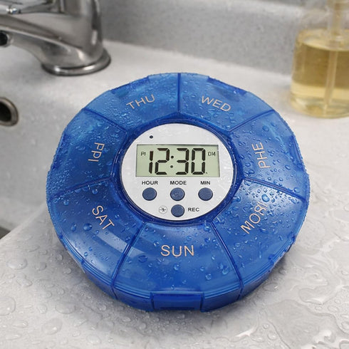 SPYMINNPOO Setting Case with Alarm, Up Voice Reminders for Medication Times Dispenser Reminder Alarm (Blue)