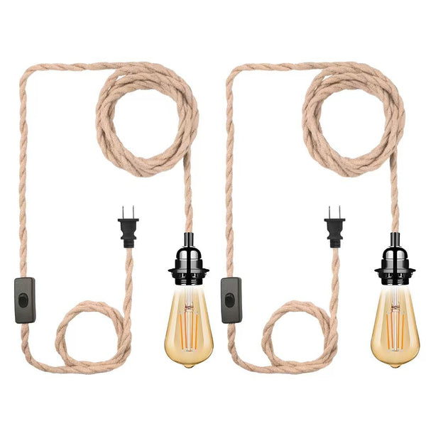 eivtokn Plug in Pendant Light Cord, Industrial Hanging Light Kit with 15FT Hemp