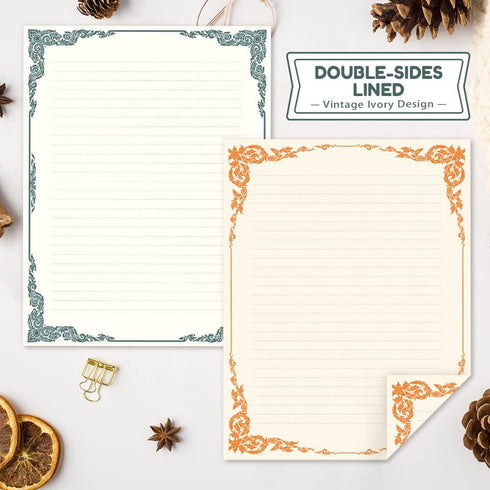 96 Set (64 32 2 8.5 11 Anzon Mories Piece Stationary Sheet Paper and Envelope) Both Side Line Vintage Ivory Lace