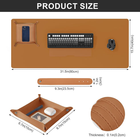 DAWNTREES Dual Sided Desk Mat, Leather Pad with PU Valet Tray Organizer, Large Mouse Pad (31.5"x15.8")