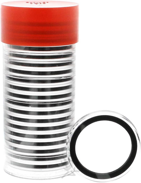 OnFireGuy 20pcs 39mm Black Ring Coin Capsules & Capsule Tube with Red Cap Lid for 1oz Silver Rounds, Protective Coin