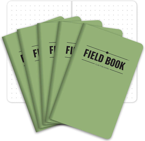 Elan Publishing Company Field Notebook/Pocket Journal, 3.5"x5.5", Green, Lined Memo Book, Pack of 5